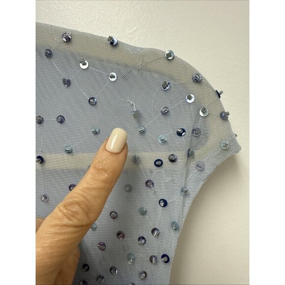 Mac Duggal Size 14 Blue 5619 Sequins  Beaded Illusion Neck Formal Gown 5619 Prom - Picture 12 of 16